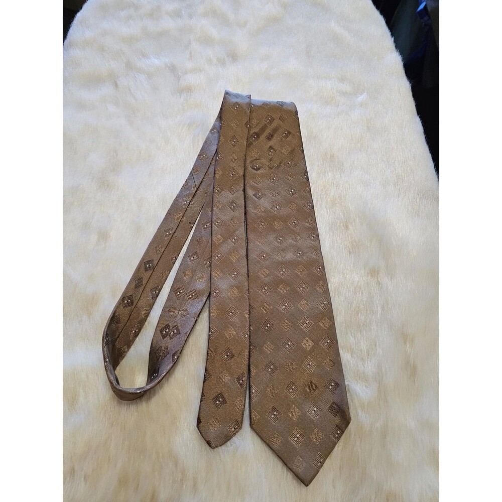 Givenchy Gentlemen Paris Men's Woven Silk Geometric Pattern Tie Brown Gold